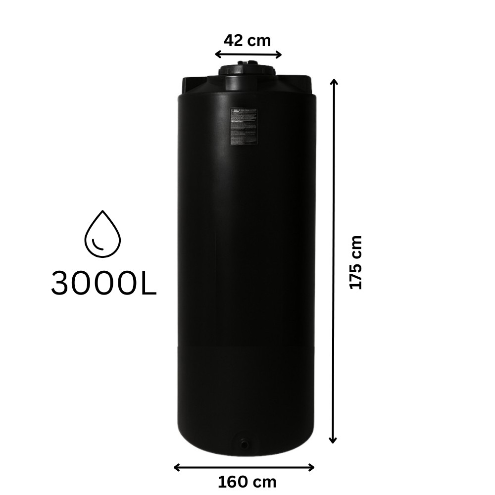 Black vertical drinking water tank