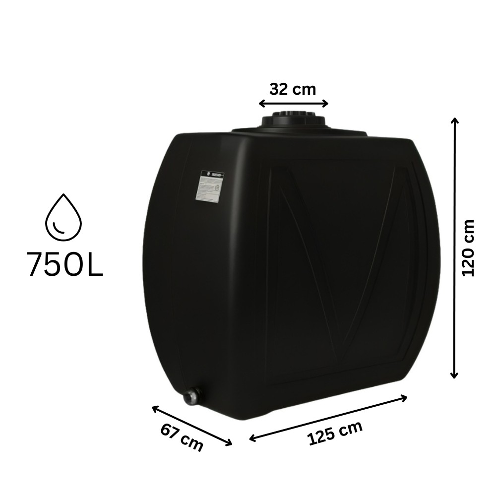 Black horizontal drinking water tank